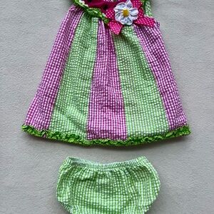 Emily Rose Baby Dress Size 12M Watermelon Seersucker with Bloomer Outfit